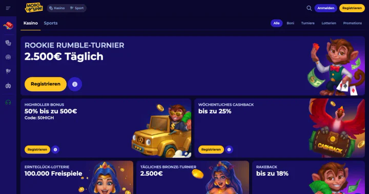 Bonusbereich auf der Website von Morospin